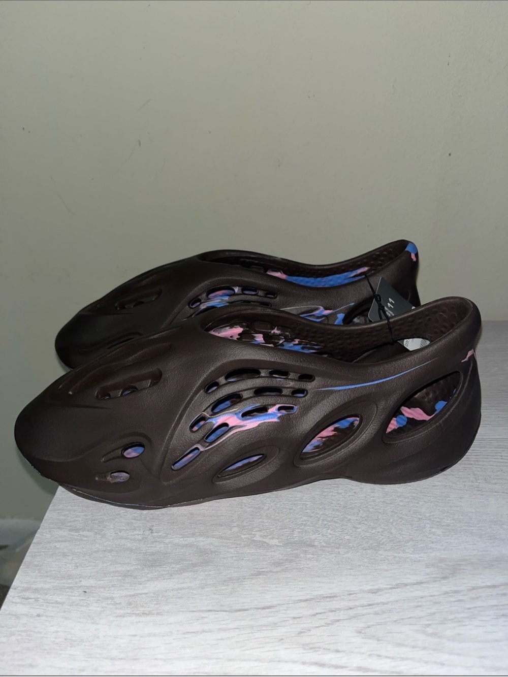 Chunky Foam Slip-On Clog in Dark Brown with Pink/Blue Accents